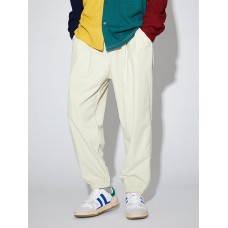 Men Solid Corduroy Drawstring Elastic Waist Ankle Length Pants