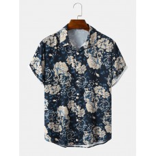 Mens Rose Blossom Graphic Short Sleeve All Matched Shirts