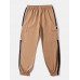 Men Side Striped Cargo Side Pocket Drawstring Elastic Waist Casual Jogger Pants