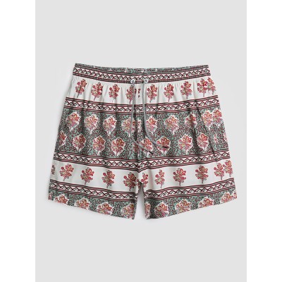 Men Floral Print Vintage Style Cozy Short Lightweight Thin Board Shorts