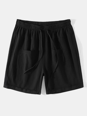 Men Solid Wide Legged Pocket Yoga Breathable Mid Length Bohimian Gym Shorts