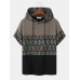 Mens Argyle Pattern Patchwork Ethnic Style Short Sleeve Hooded T  Shirts