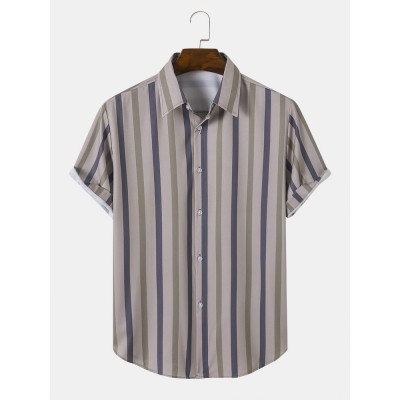 Men Striped Light Soft Breathable All Matched Skin Friendly Shirts