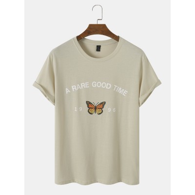 Men Letter Graphic Butterfly Hem Cuff All Matched Skin Friendly T  Shirts