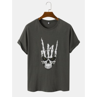 Men Cotton Funny Skull Spliced Print Graceful Leisure All Matched T  Shirts