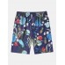 Mens Tropical Plants Print Holiday Loose Drawstring Shorts