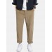 Men Straight Casual Ribbed Zipper Fly Button Ankle Length Pants