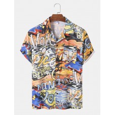 Men Letter Graffiti Single Pocket Leisure All Matched Skin Friendly Shirts