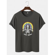 Men Cotton Funny Skull Rainbow Print Leisure All Matched T  Shirts