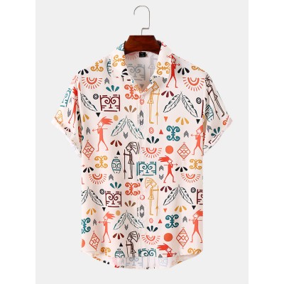 Mens Utensil Print Retro Curved Hem Soft Comfy Shirts