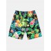 Mens Tropical Pineapple Print Holiday Mid Length Drawstring Shorts