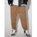 Men Pure Pleats Elastic Waist Ankle Length Casual Pockets Pants