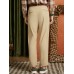 Men Solid Pleats Suit Pants Button Side Pockets Casual Trousers