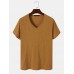 Men 100 Cotton Solid Pleats V Neck Soft Breathable All Matched Casual T  Shirt