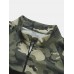 Men Camo Print Patchwork Front Zip Skin Friendly Short Sleeve Casual T  Shirt