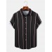 Mens Vertical Stripe Button Up Preppy Short Sleeve Shirts