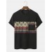 Mens Ethnic Geometric Print Stitching Chest Pocket Short Sleeve T  Shirts