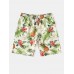 Mens All Over Pineapple Floral Print Holiday Drawstring Short