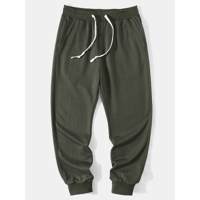 Men Pure Drawstring Loose Jogging Sweatpants