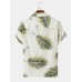 Mens Tropical Leaves Pattern Side Split Buttons Up Shirts