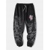 Men Flower Pattern Letter Chinese Style Elastic Drawstring Street Pants