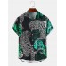 Mens Tiger Graphic Leaves Short Sleeve Lapel Shirts