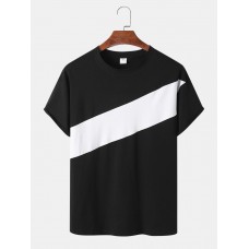 Men Contrast Colorblock Skin Friendly Short Sleeve Brief Style Casual T  Shirt