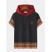 Mens Rose Ethnic Geometric Print Short Sleeve Drawstring Hooded T  Shirts