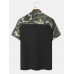 Men Camo Print Patchwork Front Zip Skin Friendly Short Sleeve Casual T  Shirt