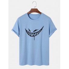 Men Evils Smile Print Hem Cuff All Matched Skin Friendly Crew Neck T  Shirts