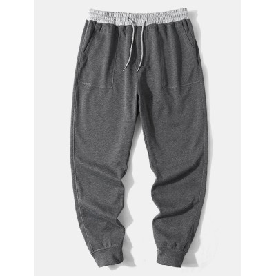 Men Patchwork Loose Drawstring Jogging Sweatpants