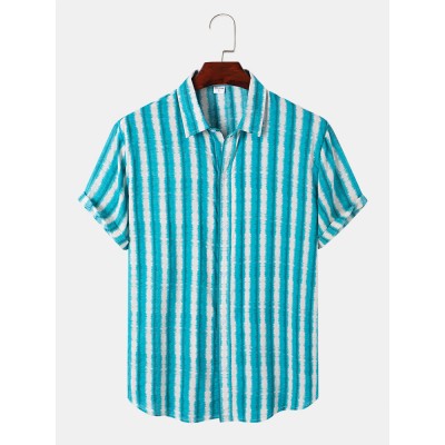 Mens Tie Dye Striped Print Button Up Short Sleeve Shirts