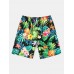 Mens Tropical Pineapple Print Holiday Mid Length Drawstring Shorts