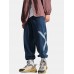 Mens X Print Applique Casual Drawstring Cuff Denim Pants With Pocket