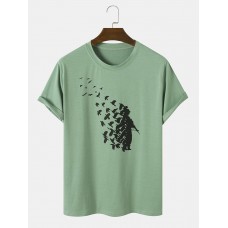 Men Cotton Figure   Bird Print Metaphor All Matched Skin Friendly Crew Neck T  Shirts