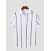 Mens Vertical Stripe Button Up Preppy Short Sleeve Shirts